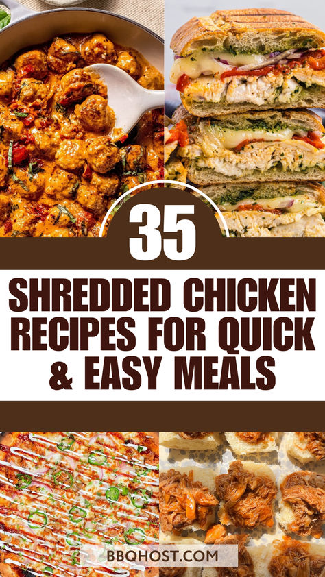 From tacos to soups and salads, these 31 shredded chicken recipes will satisfy every craving. Save this recipe now and visit our blog for more delicious and versatile meal ideas! Savory Meatballs, Slow Cooked Pork, Filled Pasta, Shredded Chicken Recipes, Slow Cooked Meals, Meat Recipe, Juicy Steak, Stir Fries, Shredded Chicken