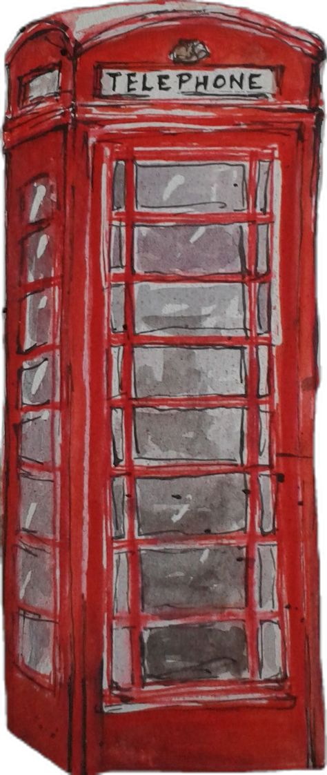 Telephone Box Drawing, Red Telephone Box, Red Telephone, Watercolour And Ink, Telephone Box, Sophomore Year, Random Art, Ink On Paper, Journal Stickers