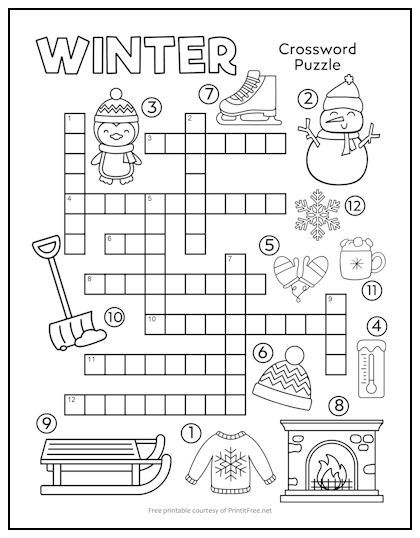 Help kids celebrate winter with this free printable crossword puzzle. Our crosswords provide spelling and language practice – and when they’re done, it doubles as a coloring sheet! Christmas Word Search Free Printable For Kids, Winter Crossword Puzzle Free Printable, Kids Crossword Puzzles Free Printable, Winter Puzzles Free Printable, Christmas Mazes For Kids Free Printables, Christmas Crossword Puzzles For Kids, Christmas Crosswords, Winter Activity Sheets, Winter Worksheets For Kids