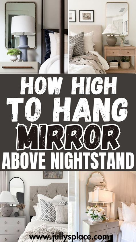 Mirror Over Nightstand Nightstand Decor Mirror, Mirror Above Nightstand Bedside Tables, Above Nightstand Decor, Mirror Over Nightstand, Mirror Above Nightstand, Nightstand Mirror, Bedside Tables Bedroom, Nightstand Aesthetic, Nightstand Ideas