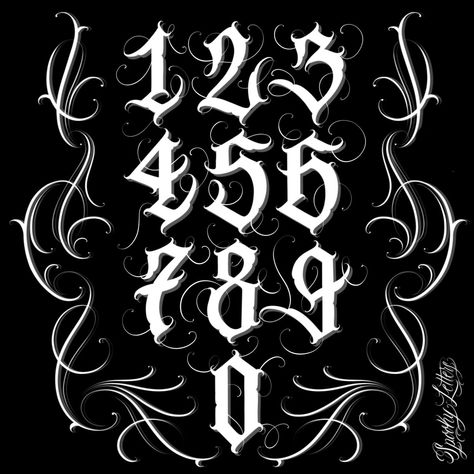 Gothic Numbers by @Spooky_letters on instagram Tattoo Lettering Fonts Numbers, Goth Numbers Font, Number Script Tattoo, Draw Numbers Design, Numbers Font Design, Number Styles Fonts, Gothic Number Tattoo, Gothic Numbers Font, Numbers Tattoo Ideas