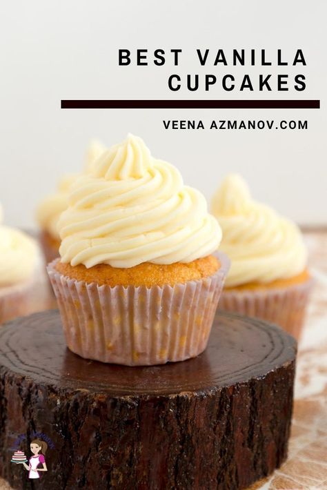 This is the best vanilla cupcake recipe you will ever need. The light and airy texture come from using oil and water in the batter. With just the right amount of sugar, these are not overly sweet so you can enjoy these with or without frosting. A simple and easy recipe you will be making over and over. #vanilla #cupcakes #recipe #vanillacupcakes #cupcakerecipe #bestcupcakes #vanillacupcakesrecipe French Buttercream Frosting, Best Vanilla Cupcake Recipe, Vanilla Frosting Recipes, Easy Vanilla Cupcakes, Children Cake, French Buttercream, Vanilla Cupcake Recipe, Baking Decorating, Vanilla Buttercream Frosting