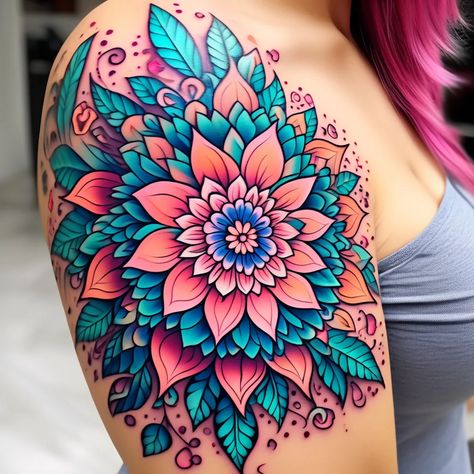 I will draw a custom mandala tattoo design Coloured Mandala Tattoo, Colour Mandala Tattoo, Colorful Mandala Tattoo, Line Tattoo Arm, Floral Mandala Tattoo, Colored Tattoo Design, Mandala Hand Tattoos, Inner Bicep Tattoo, Tattoo Mandala