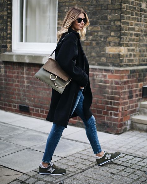 5,100 Likes, 101 Comments - Emma Hill | EJSTYLE (@emmahill) on Instagram: “Because it would have been a shame to waste a pedicure #TheToesAreOut #ootd http://liketk.it/2r3Kv…” Workout Outfits Winter, Chloe Faye Bag, Mantel Outfit, Sporty Chic Outfits, Office Attire Women, Faye Bag, New Balance Outfit, Sneaker Outfits, Black Winter Coat