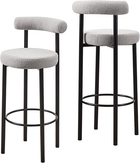 Izzue Islam, Boucle Bar Stool, Comfy Bar Stools, Bar Stool Design, Cozy Castle, Scandinavian Bar Stool, Marble Kitchen Counters, Kitchen Counter Chairs, Stool Bar Chair