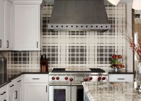 Kitchen Backsplashes for Every Style - AKDO Akdo Tile, Plaid Kitchen, Metallic Backsplash, Countertop Material, Kitchen Backsplashes, Ceramic Subway Tile, White Cabinetry, Simple Kitchen, Painted Wall