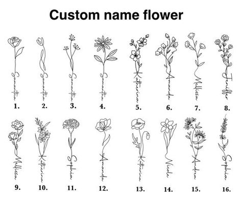 Tall Flowers Tattoo, Name In Flower Tattoo, Tommy Tattoo, Small Name Tattoos, Name Flower Tattoo, Tattoo Name Fonts, Kid Name Tattoo, Baby Name Tattoos, Name Flower