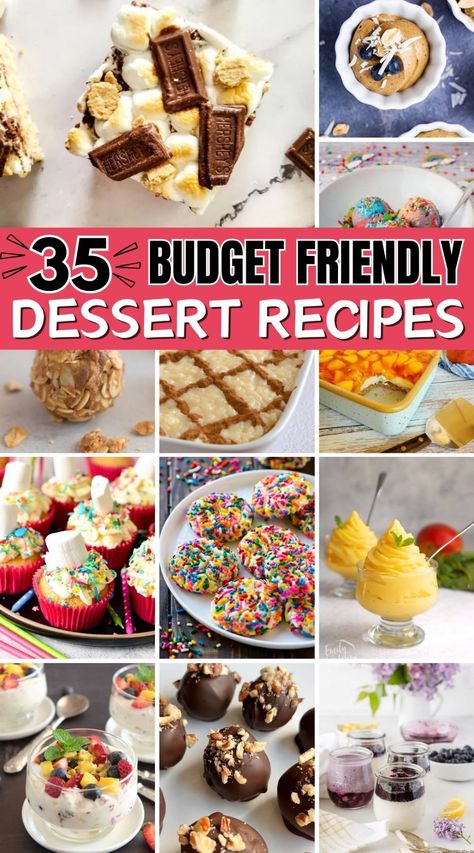 Looking for easy desserts that won't break the bank? Dive into our collection of 35 budget-friendly dessert recipes! Whether you're planning a party or just need a quick sweet fix, these treats are perfect. From fun, easy desserts for parties to simple creations with just a few ingredients, we've got you covered. These recipes are all about making your life sweeter without the stress. Get ready to impress your guests and your taste buds without stretching your budget. Let's make dessert the ... Easy Desserts For Fundraisers, Dessert Recipes Cheap, Easy Aesthetic Dessert Recipes, Quick Cheap Desserts, Simple Potluck Desserts, Simple Cheap Desserts, Few Ingredient Dessert Recipes, Budget Friendly Desserts, Easy Decadent Desserts