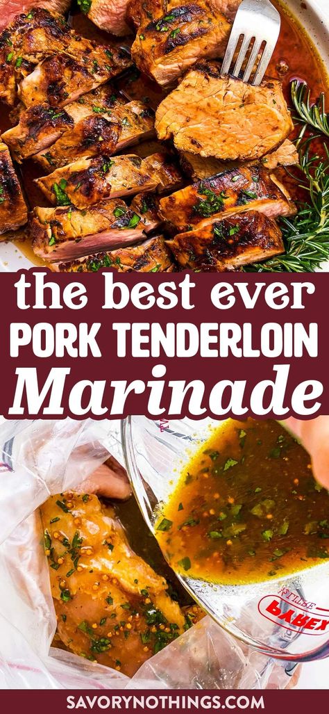 This Pork Tenderloin Marinade is quick and easy to make, and it adds so much delicious flavor. This is a great recipe to use for summer grilling, but it works just as well in the oven or on the stove! | #marinade #porkrecipes #tenderloin #dinner Old South Coca Cola Pork Tenderloin, Pork Tenderloin Marinade Maple Syrup, Saucy Pork Tenderloin, Southern Pork Tenderloin, Balsamic Brown Sugar Pork Tenderloin, Marinated Pork Tenderloin Recipes Ovens, Recipe Using Pork Tenderloin, Bobby Flay Pork Tenderloin, What To Make With A Pork Tenderloin