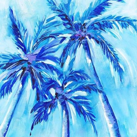 Acrylic Palm Tree, Beachy Paintings, Blue And White Coastal, Palm Tree Artwork, Palm Tree Painting, Crab Painting, Beach Rental, Beach Art Painting, Flamingo Painting