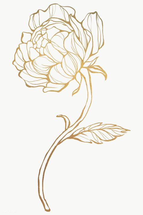 Gold Botanical Decor, Wall Art, Art Printable, Vintage Botanical, Gold Wall Decor, Flower Outline, Gold Flower, A Flower, Foil, Gold