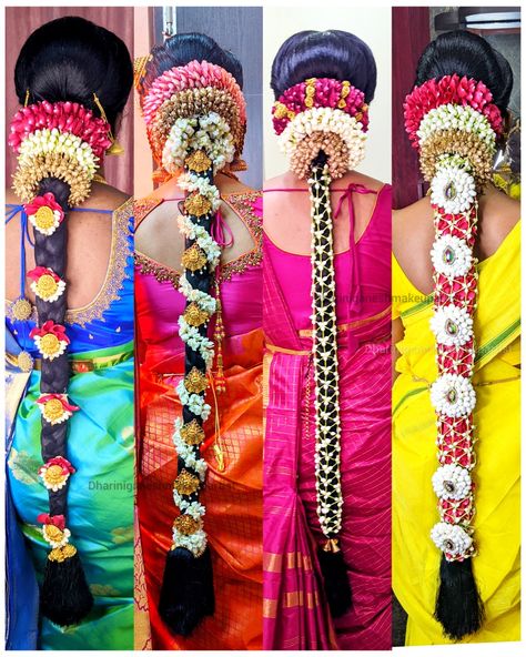 South Indian Bridal Hairstyles, Saree Kuchulu, Wedding Blouses, Poola Jada, Bridal Hair Decorations, Hair Style On Saree, Saree Ideas, Flower Garland Wedding, Bridal Sarees South Indian