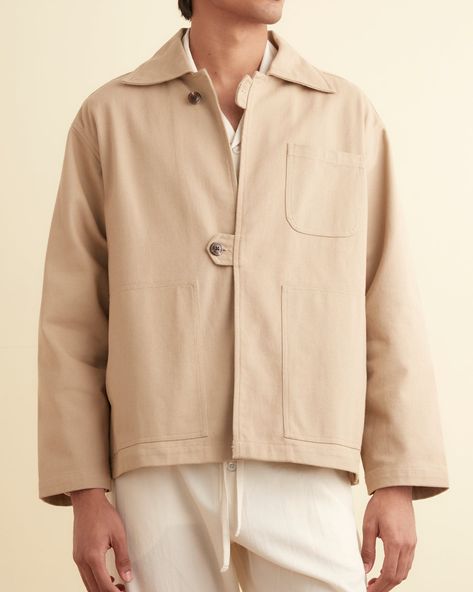 Twill Front Tab Jacket - Khaki – BODE Linen Jackets For Men, Bode Jacket, Bode Shirt, Shacket Men, Mens Summer Jackets, Soft Utility, New York View, Store Design Boutique, Minimalist Fashion Men