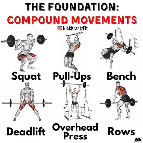 Compound Workout, Compound Movements, Bodybuilding Tips, Workout Splits, Compound Exercises, Cardio Routine, Weight Training Workouts, Weight Los, Workout Chart