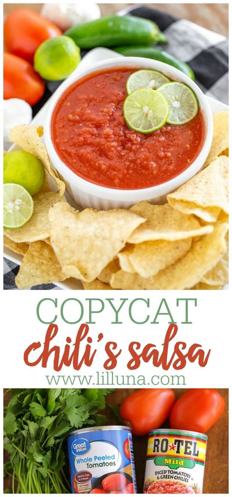 Chili’s Salsa Recipe, Chilis Salsa Recipe Copycat, Resturant Salsa, Chilis Salsa, Chili's Salsa Recipe, Restaurant Salsa Recipe, Restaurant Salsa, Blender Salsa, Easy Salsa Recipe