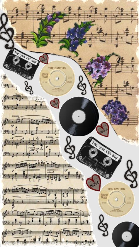 Musical Astethic, Art Gcse Music Theme, Sheet Music Collage, Collage Art Music, Music Art Journal, Music Scrapbook Page, Scrapbook Music Ideas, Music Notes Aesthetic Vintage, Shuffle Inspiration