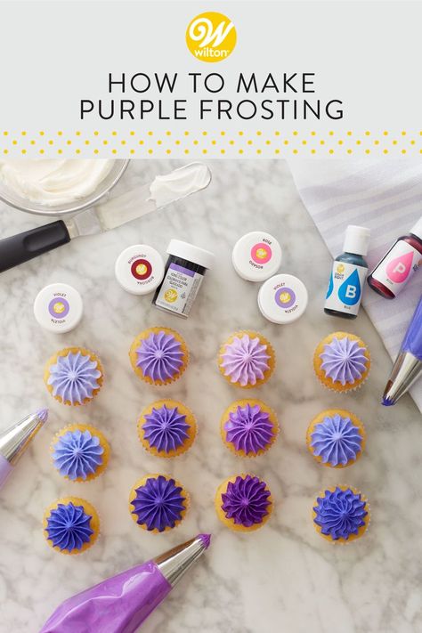 How To Make Purple With Gel Food Coloring, How To Make Purple Icing, Purple Buttercream Frosting, Pink And Purple Cakes Birthday, Coloring Buttercream Frosting, Buttercream Frosting Wilton, Navy Blue Buttercream, Purple Buttercream Cake, Blue Buttercream Frosting