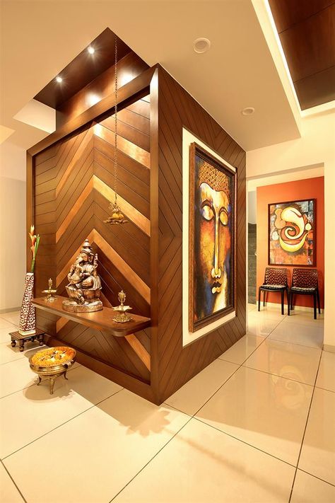 foyer and lobby design & foyer and lobby ideas online - TFOD Lobby Interior Design, Mandir Design, Temple Design For Home, Pooja Room Door Design, Pooja Room Design, Room Door Design, Lobby Interior, Foyer Design, Room Partition Designs