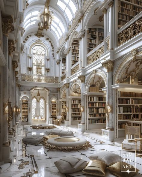 Nessian Fanart, Enchanted Library, Fantasy Room, Mansion Exterior, Fantasy Rooms, Dream Life House, Library Aesthetic, Castles Interior, Castle House