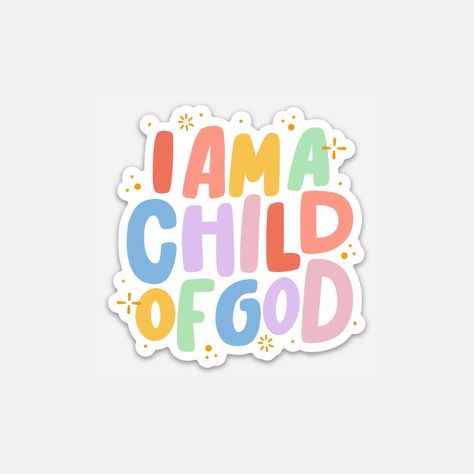 DESCRIPTION: This is a 3-inch tall matte vinyl (waterproof + weatherproof) sticker of the quote "I Am a Child of God." They are perfect for water bottles, laptops, journals, notebooks, cars, and for use everywhere else! They make great gifts for any sticker lover, including yourself! These stickers are professionally printed, so they have a thick, durable vinyl that protects your stickers from scratches, water, & sunlight. They are also dishwasher-safe! The shipping for these stickers will not include tracking information. Stickers will be sent through USPS first-class mail. Have any questions? Feel free to message me! Follow @alexisautumndesigns on Instagram for any updates or special offers! Check out some more AMAZING stickers (and other products) here >> alexisautumndesigns.etsy.com Do Christian Laptop Stickers, Cute Christian Stickers, Christian Stickers Aesthetic, Christian Stickers Free Printable, Bible Journal Stickers, God Sticker, Gods Love Quotes, A Child Of God, Christian Quotes God