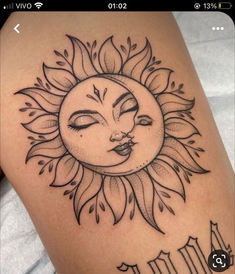 Empowering Tattoos, Moon Sun Tattoo, Sun And Moon Tattoo, Anklet Tattoos, Marvel Tattoos, Fire Tattoo, Sun Tattoos, Indian Tattoo, Tattoo Style Drawings