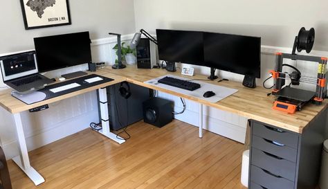 3d Print Station, 3d Printer Station, Printer Desk, Diy Office Desk, Setup Pc, Home Studio Setup, Desk Setups, Bedroom Setup, Office Inspo