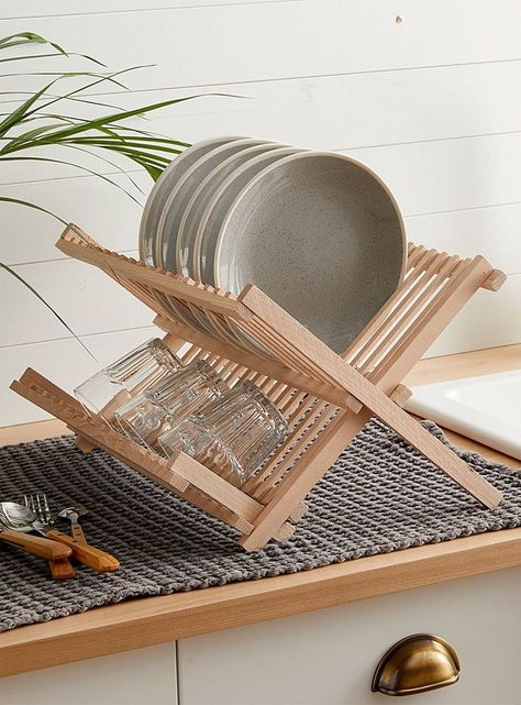 Folding Dish Rack, Bamboo Dish Rack, Dish Tray Kitchen, Wood Dish Rack, Aesthetic Dish Rack, Boho Kitchen Accessories, Diy Dish Drying Rack, Kitchen Wood Accessories, Dish Rack Ideas