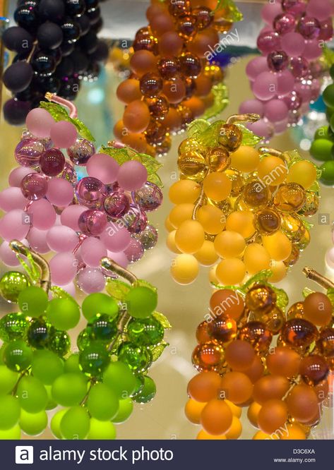 Decorative Glass Grapes from the island of Murano in the Venetian Lagoon ItalyStock Photo Gentleman's Room, Gentlemans Room, Glass Grapes, Grape Decor, The Venetian, Decorative Glass, Glass Decor, Grapes, Projects To Try