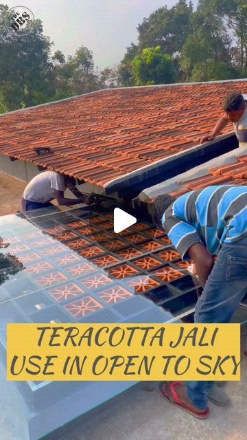 Designer Tiles on Instagram: "Terracotta on roof 🤩 . . . . . . . . . . . . . #terracotta #jalis #roof #house #jalis #renovation #concreteconstruction #construction #housemaking #teracottajalis #ideas" Tiled Roof Terrace, Terracotta Jaali House Elevation, Best Balcony Ideas, Courtyard Grill Designs, Roof Outdoor Design, Balcony Construction Ideas, Garden Ceiling Ideas, Roofing Tiles Ideas, Roofing Ideas House Exterior