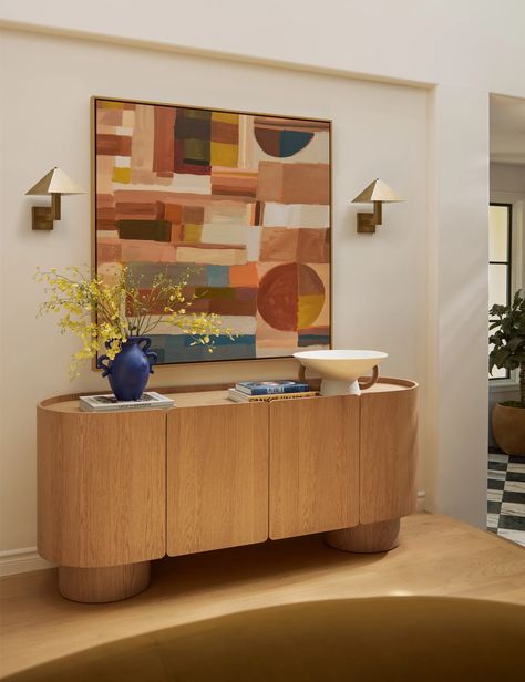 Inch By Inch Wall Art by Fern Cassidy Modern Sideboard Decor, Inch By Inch, Burled Wood Furniture, Colin King, Sideboard Decor, Organic Elements, Bright Living Room, Honey Oak, Troy Lighting