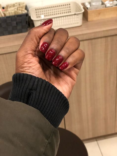 Dark Skin Nails - #DarkSkinNails SNS Powder Gel Manicure Wine Red, Burgundy Color Wine Nails On Dark Skin, Cherry Red Nails On Brown Skin, Red Nail Polish Colors For Dark Skin, Dark Skin Red Nails, Black Skin Nail Color, Sns Red Nails, Red Nails Brown Skin, Red Nails Dark Skin, Dark Red Gel Nails