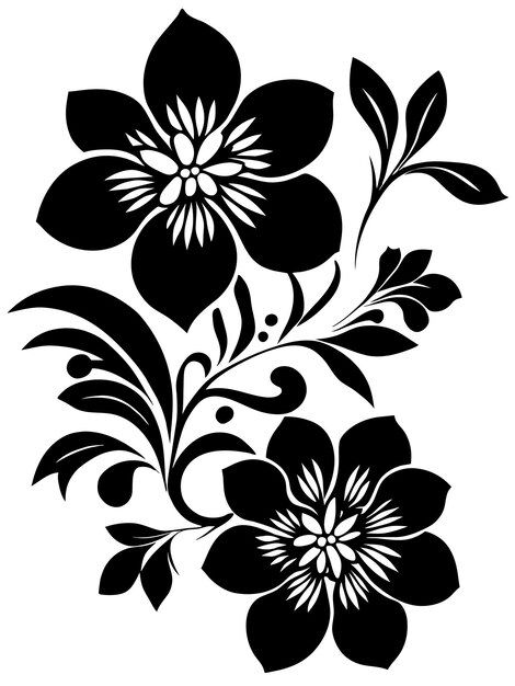 Black and white flowers silhouette stenc... | Premium Vector #Freepik #vector #black #flowers #leaves #silhouette Leaves Silhouette, Flowers Silhouette, Bird Nail Art, Flower Stencil Patterns, Cross Coloring Page, Flower Pattern Drawing, Wedding Card Frames, Doodle Art Flowers, Fairy Tattoo Designs