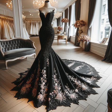 Images Of Black Mermaid Wedding Dress - Love Of Images Assassin Wedding Dress, Mermaid Black Wedding Dresses, Gothic Chic Wedding Dress, Black Wedding Dress Long Train, Black Wedding Dress Slim, Beautiful Black Wedding Dress, Aesthetic Black Wedding Dress, Gothic Mermaid Wedding Dress, Goth Wedding Dresses Plus Size