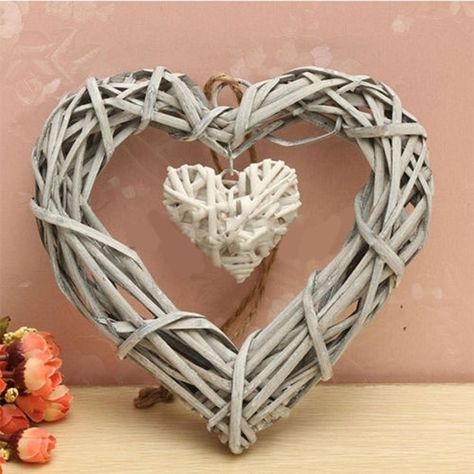 Shabby Wreath, Shabby Chic Wreath, Wreath Hanging, Heart Shaped Wreaths, Wicker Hearts, White Wreath, Artificial Wreath, Wreath Wall, Xmas Diy