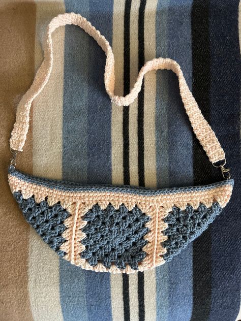 "Introducing my creation: a sophisticated and practical crossbody bag meticulously crafted through the timeless art of crochet.  Indulge in the pure comfort and breathability of everyday essentials meticulously crafted from 100% premium cotton, ensuring a luxurious experience that you'll want to wear day after day. With a 30\" strap this bag will sit perfectly around your upper/mid section." Crossbody Crochet Bag Pattern, Granny Square Cross Body Bag, Crochet Bum Bag, Crochet Bag Strap, Bum Bag Pattern, Knitting & Crochet Tools, Confection Au Crochet, Knitting Tote Bag, Crochet Bag Pattern Free