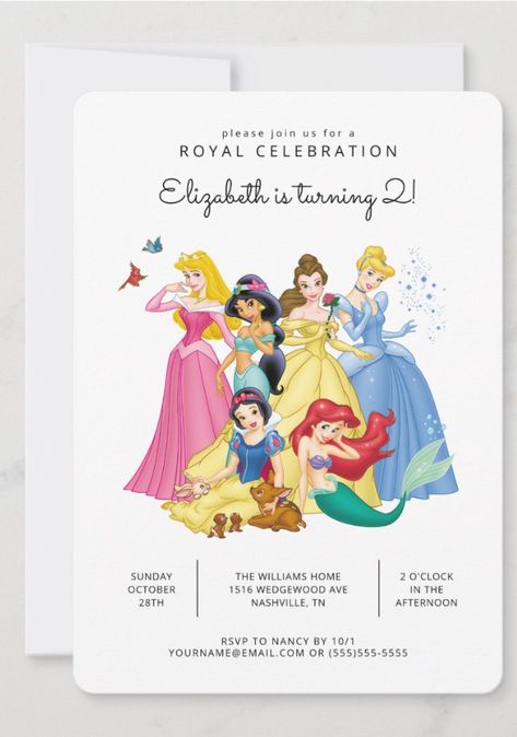 #DisneyPrincess #DisneyPrincessINvitaion #Disney Modern Disney Princess, Disney Princess Invitations, Princess Birthday Party Invitations, Princess Party Invitations, Disney Princess Theme, Princess Birthday Party Decorations, Disney Princess Birthday Party, Princess Theme Birthday, Disney Birthday Cakes