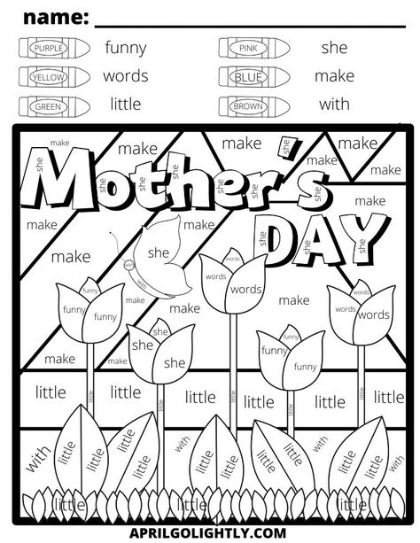 Celebrate the holiday with this free Mother’s Day Coloring Sheets for your kids to keep them entertained and learning something at the same time. They will LOVE this sight word coloring sheet! Mother’s Day Work Sheet, Sight Word Worksheets Free, Mothers Day Coloring Sheets, Frog Coloring, Sunday Ideas, Primary Activity, Yellow Words, Sight Word Coloring, Prek Teacher