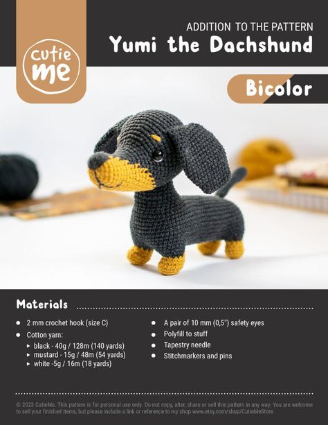 ADDITION TO THE PATTERN Yumi the Dachshund Bicolor black dog Dachshund Amigurumi Free Pattern, Dachshund Crochet Pattern Free, Dachshund Crochet, Crochet Dachshund, Amigurumi Dog Pattern, Amigurumi Dog, Crocheted Toys, Crochet Animal, Animal Patterns