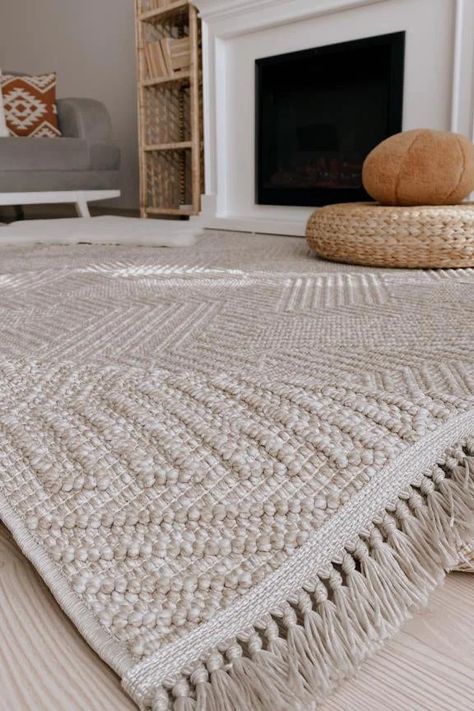 Havana Scandinavian and Embossed Patterned Fringed Area Rug 8592 - Unique Rug Store Scandinavian Bedroom Rug, Cream Textured Rug, Beige Rugs, Loom Rug, Houston Houses, Scandinavian Carpet, Moroccan Living Room, Dining Rug, Cozy Rugs