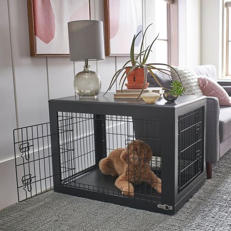 Dog Crate End Table, Furniture Style Dog Crate, Wooden Dog House, Elevated Dog Bowls, Crate Mat, Large Dog Crate, Dog Crate Furniture, Dog Cages, Wood Dog