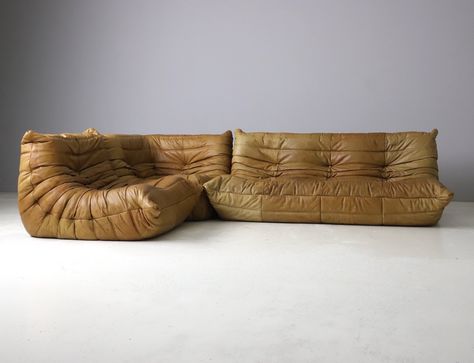 Listed on VNTG.com: 'Togo' sofa in original cognac leather by Michel Ducaroy for Ligne Roset, 1984 | #vntg #vintage Toga Sofa, Michel Ducaroy, Togo Sofa, Sofa Brown, Modular Lounges, Ligne Roset, Brown Sofa, City Furniture, Lounge Sofa