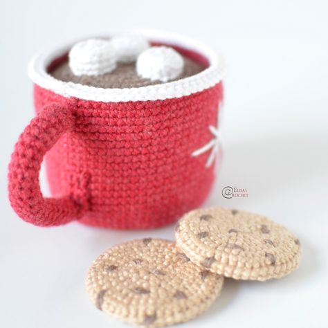 Easy Amigurumi Free Pattern, Stuffed Food, Mug Noel, Reindeer Hot Chocolate, Chocolate Ornament, Easy Amigurumi, Free Pattern Crochet, Hot Chocolate Marshmallows, Yarn Craft