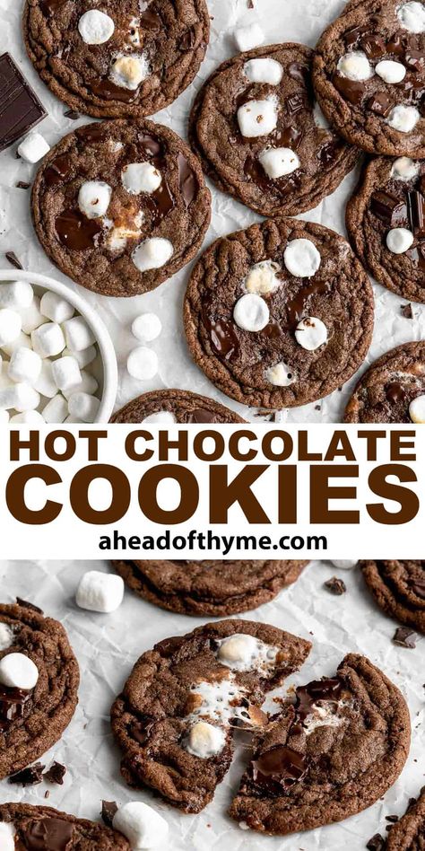 Hot Chocolate Cookies Christmas’s Cookie Recipe, Hot Chocolate Chip Cookies, Things To Make With Hot Chocolate Powder, Hot Cocoa Cookies Easy, Cookies Hot Chocolate, Crumbl Hot Chocolate Cookies, Christmas Cookies Hot Chocolate, Vegan Hot Chocolate Cookies, Frozen Hot Cocoa Cookies