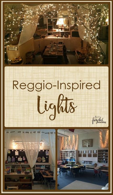 Reggio Infant Classroom Spaces, Reggio Hanging Decor, Fairy Light Classroom, Reggio Classroom Layout, Lights Around White Board Classroom, Reggio Reading Area, Fairy Lights Classroom, Reggio Emilia Inspired Classrooms, Reggio Inspired Classrooms Toddlers