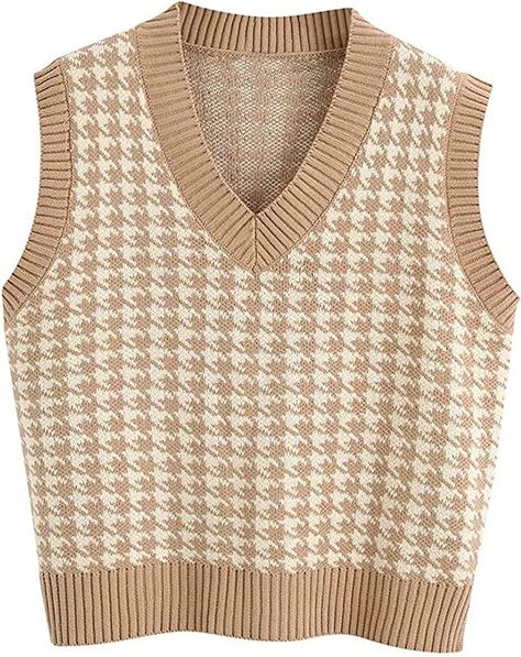 Houndstooth Sweater, Casual Knitwear, Sweater Vest Women, Knitted Vest, Elegante Casual, England Fashion, Sleeveless Pullover, Casual Vest, Vest Fashion