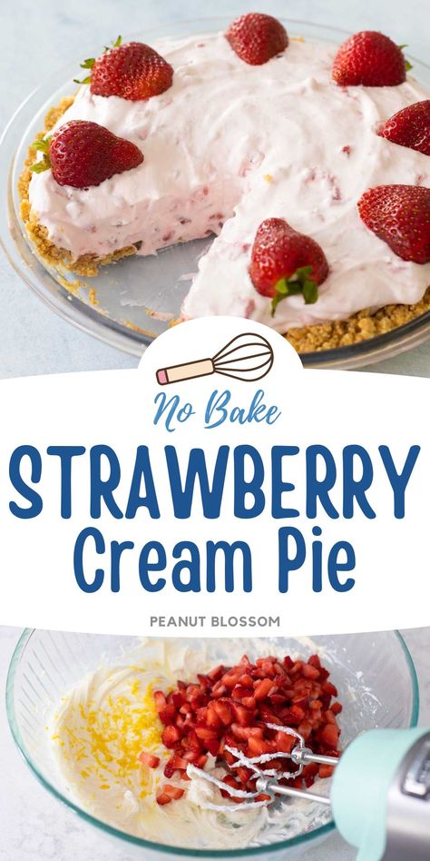 This easy no bake party dessert should be chilled for 8 hours which ensures it is a great make ahead recipe for a holiday. Sweetened cream cheese makes this strawberry cream pie in a graham cracker crust a cool and creamy treat for summer. Easy Pie Recipes Graham Cracker Crust, Strawberry Pie Graham Cracker Crust, Strawberry Cream Cheese Dessert, No Bake Strawberry Pie, Graham Cracker Crust Dessert, Baked Strawberry Pie, Cool Whip Pies, Strawberry Cream Cheese Pie, Strawberry Cream Pie