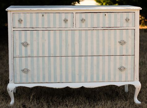 Striped Dresser, Green Dresser, Furniture Fix, Dressers Makeover, Painted Drawers, Shabby Chic Dresser, Furniture Rehab, Furniture Paint, Hand Painted Furniture