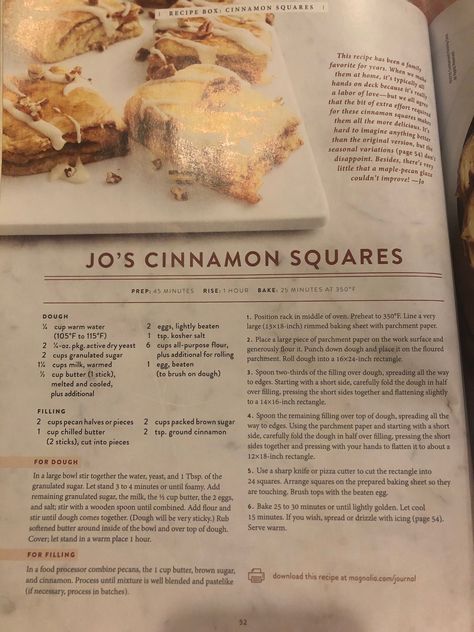 Jo’s Cinnamon Squares, by Joanna Gaines via The Magnolia Journal Winter 2018 Joanna Gaines Cinnamon Squares Recipe, Joanna Gaines Cinnamon Squares, Cinnamon Squares Joanna Gaines, Joanna Gaines Cinnamon Rolls, Cinnamon Squares, Magnolia Recipes, Magnolia Table Recipes, Joanne Gaines, Joanna Gaines Recipes