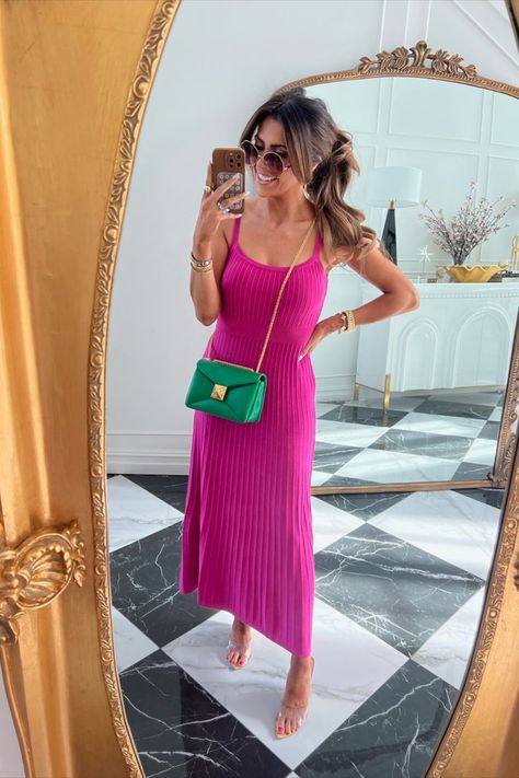 Hot Pink Maxi Dress Outfit, Pink Maxi Dress Outfit, Hot Pink Dress Outfit, Maxi Pink Dress, Emily Ann Gemma, Hot Pink Maxi Dress, Pink Dress Outfits, Emily Gemma, Stylish Spring Outfit