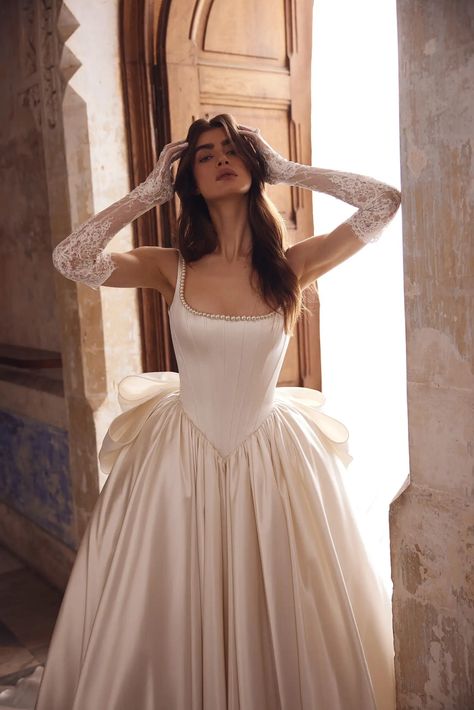 Pnina Tornai LOVE BY PNINA TORNAI 2024 Collection Satin Ballgown Wedding Dresses, Ethereal Wedding Dress, Basque Waist, Ethereal Dress, Dream Wedding Decorations, Fairy Tale Wedding Dress, Pnina Tornai, Ethereal Wedding, Bridal Dress Fashion